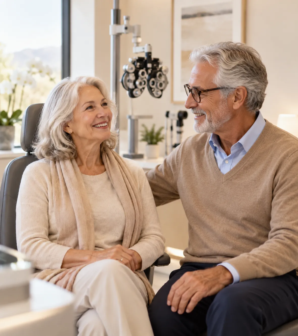 Pacientes em ambiente de atendimento oftalmológico