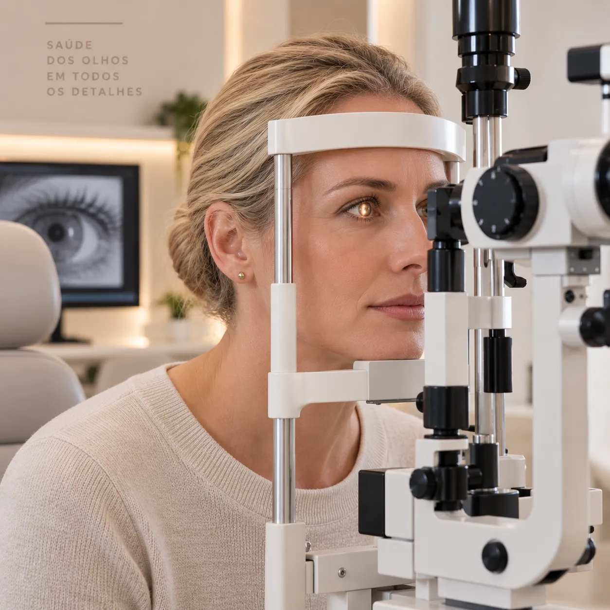 Paciente durante avaliação oftalmológica da região dos olhos