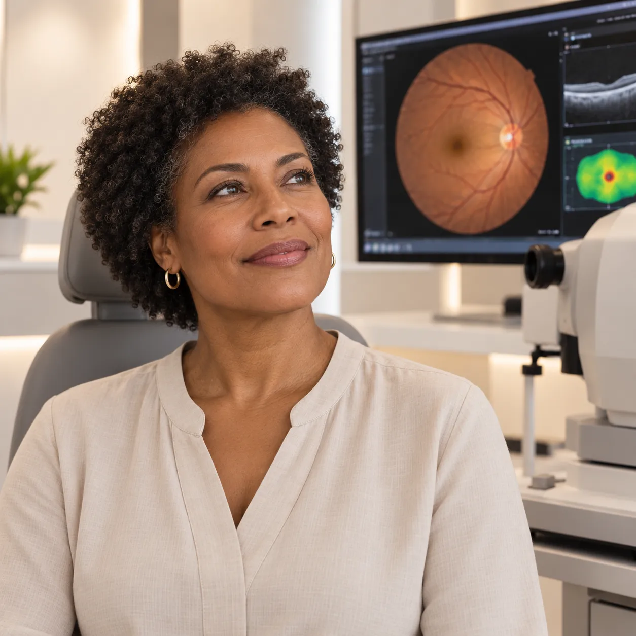 Paciente em ambiente oftalmológico especializado em retina
